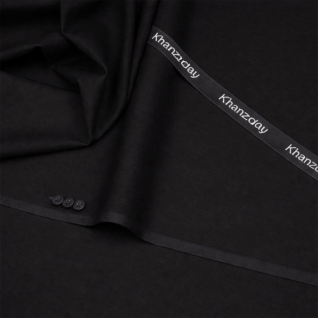 Men’s Unstitched Cotton Suit - Black - Khanzaday