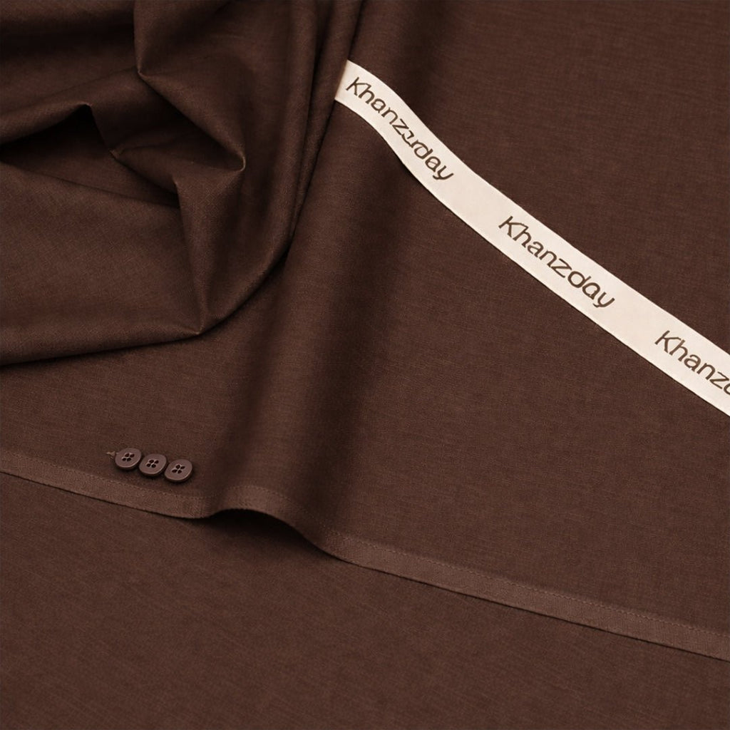 Men’s Unstitched Cotton Suit - Brown - Khanzaday