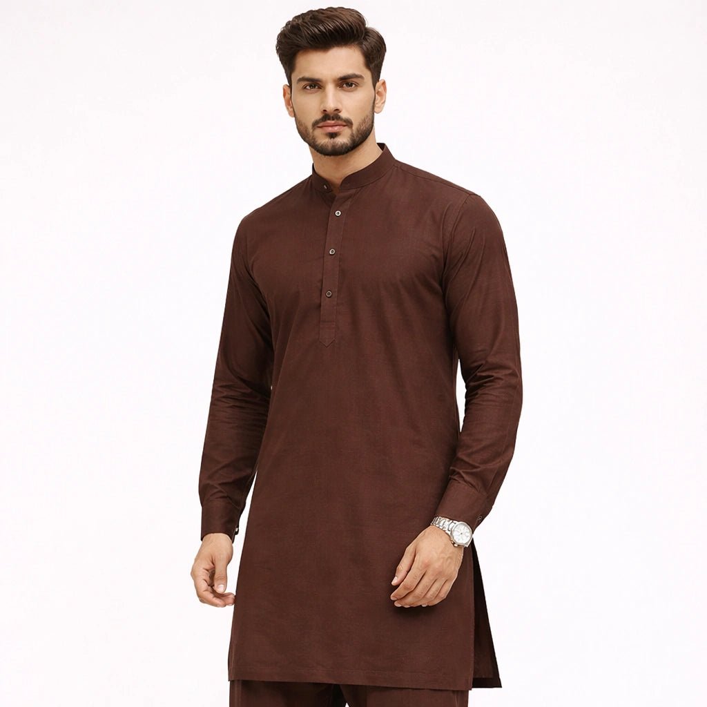 Men’s Unstitched Cotton Suit - Brown - Khanzaday