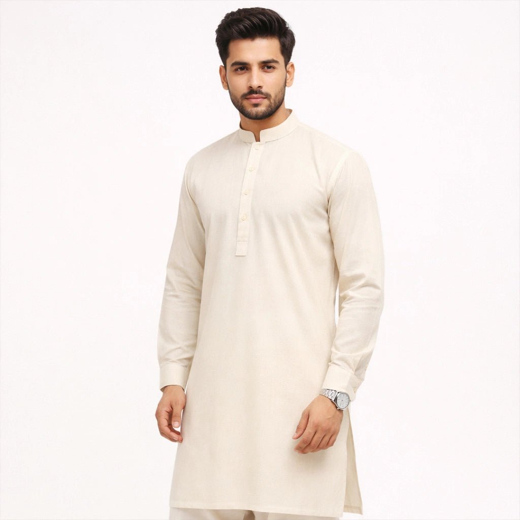 Men’s Unstitched Cotton Suit - Cream - Khanzaday