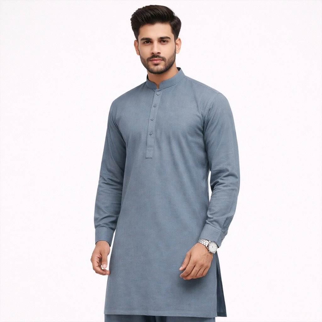 Men’s Unstitched Cotton Suit - Grey - Khanzaday