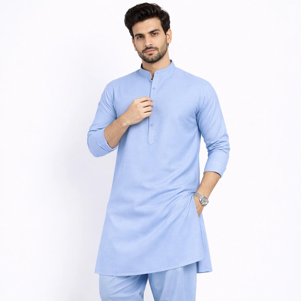 Men’s Unstitched Cotton Suit - Sky Blue - Khanzaday