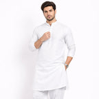 Men’s Unstitched Cotton Suit - White - Khanzaday
