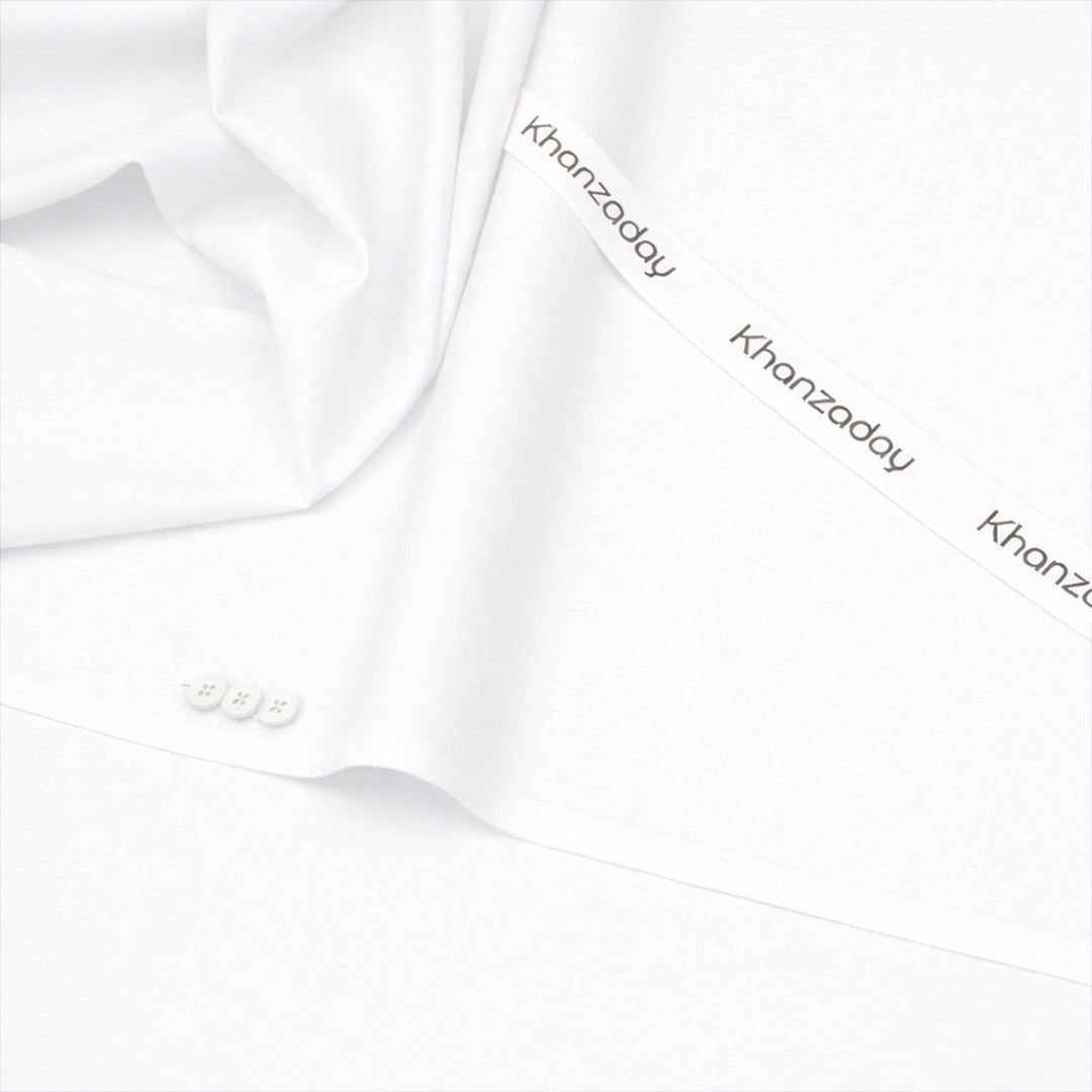 Men’s Unstitched Cotton Suit - White - Khanzaday