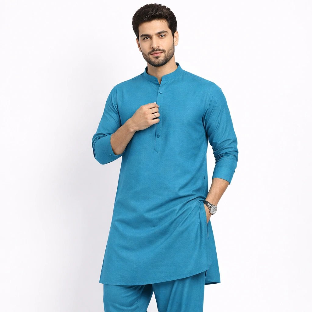 Men’s Unstitched Cotton Suit - Zinc Blue - Khanzaday